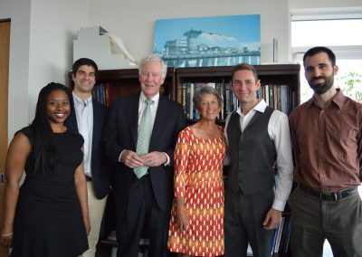 Three REEF students stand with Carole Ratcliffe and Jim Wright