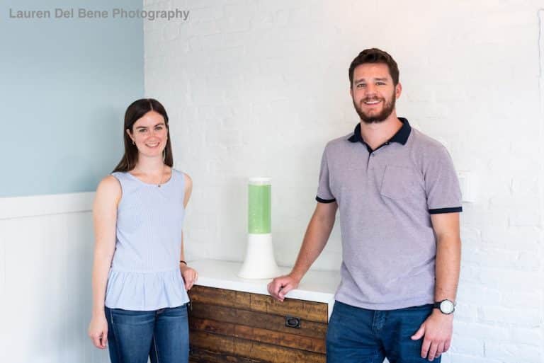 REEF fellows and AlgenAir Founders Dan Fucich and Kelsey Abernathy pose with their product